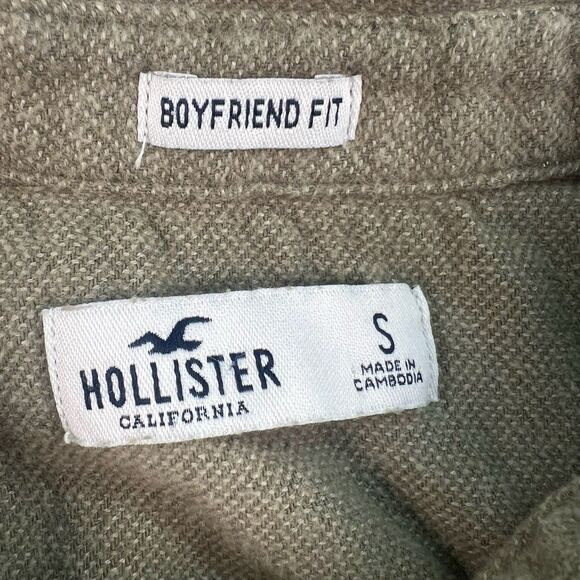 Hollister Boyfriend Fit Flannel Long Sleeve Shirt Shacket Olive Womens S Fall - Picture 5 of 6